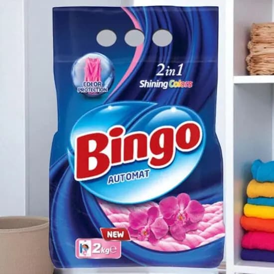 Detergent pudră uscat BINGO 2in1, pentru haine colorate, pentru spălare automată, 2 kg image